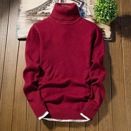 High Neck Thick Warm Sweater Mens Sweaters Slim Fit Pullover - Click Image to Close