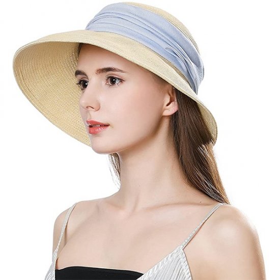 Womens Straw Beach Sun Hat Wide Brim UPF 50+ Adjustable - Click Image to Close