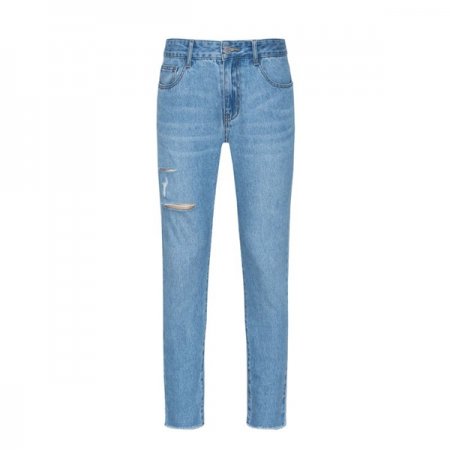 Cotton Cropped Jeans with Destruction Men's Skinny Jeans