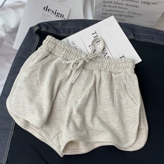 Women Summer Fashion Ladies Elastic Waists Gray Shorts - Click Image to Close