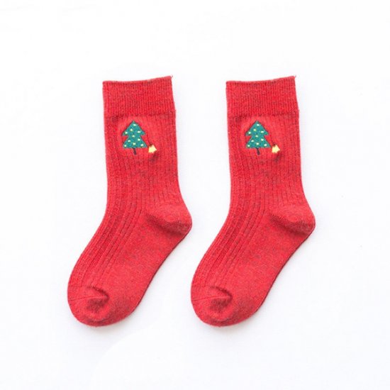 1 Pcs Christmas Style Children Boys Girl Cotton Sock - Red - Click Image to Close