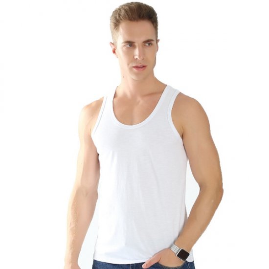 New Men's Cotton Tank-Top Bottoming Loose Casual Vest - White - Click Image to Close