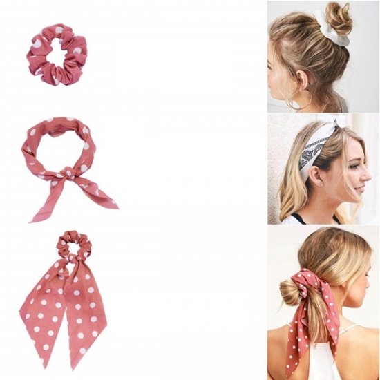 1 Pcs Hair Scarf Scrunchies Chiffon Dots Hair Scarves Ribbon Scrunchie - Click Image to Close