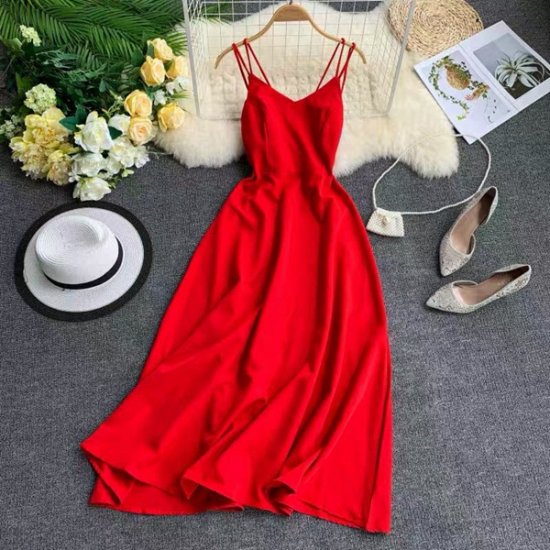 Open Back Solid Beach Style Ankle-Length Women Dress - Click Image to Close