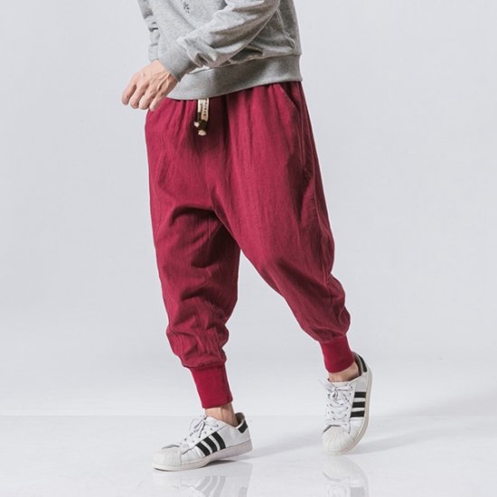 Casual Cotton Linen Trouser Jogger Baggy Man Sweatpants - Click Image to Close