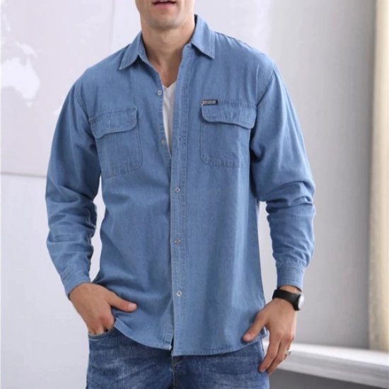 Spring Men's Soil Slim Long-Sleeved Denim Shirt Thin Coat - Click Image to Close