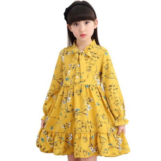 Girl Summer Dress Long Sleeve Children Clothes Floral Dresses - Click Image to Close