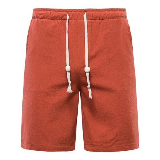 Cotton Linen Shorts Men Loose Breathable Beach Shorts - Red - Click Image to Close