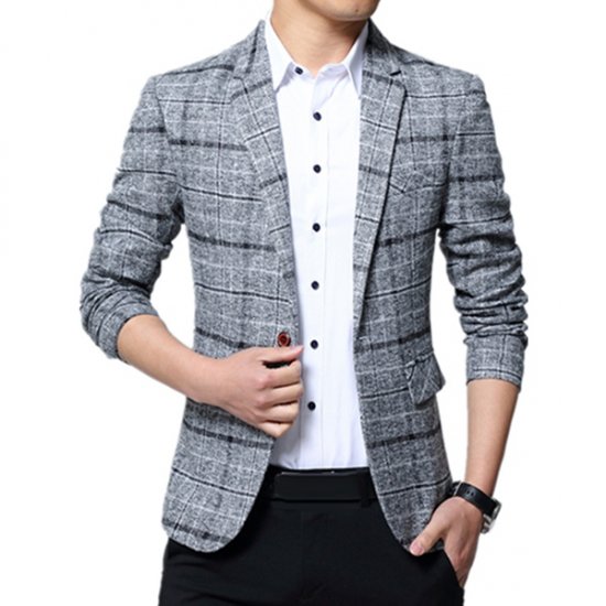 Plaid Lapel Blazer Clothing Jacket Fashion Slim Casual Man - Click Image to Close