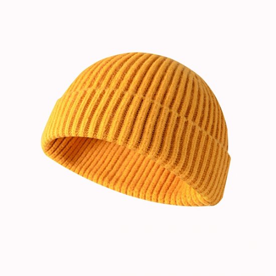 Knitted Hat Men Beanie Skullcap Autumn Hat - Yellow - Click Image to Close