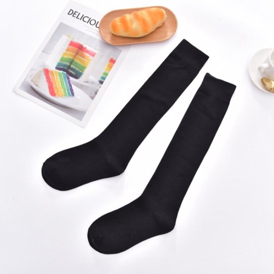 1 Pcs Ladies Knee High Soild Color Cotton Socks - Black - Click Image to Close