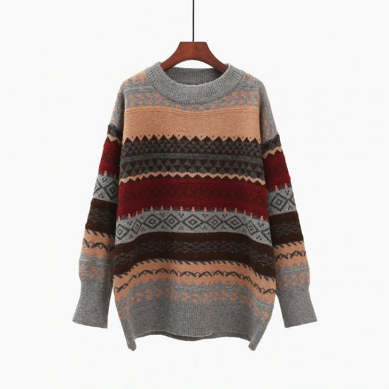 Women Vintage Pullover and Sweaters Striped Pull Jumpers - Click Image to Close