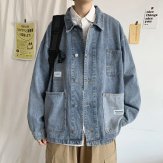 New Youth Fashion Men's Solid Color Big Pocket Denim Jacket