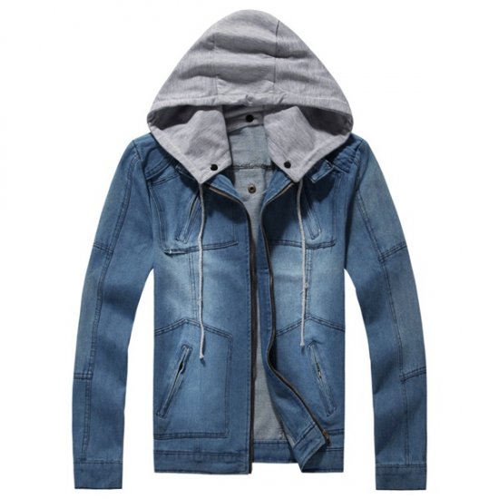 Winter Men Clothing Men's Hooded Denim Jacket Outdoors - Click Image to Close