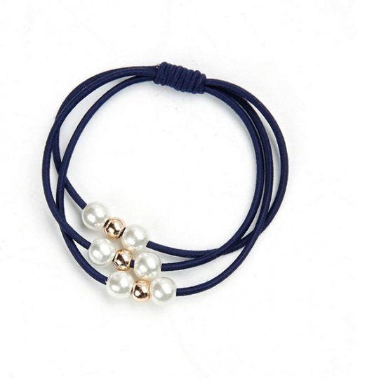 1 Pieces Pearl Hair Ties Multi Layer Hair Ring with Elastic - Blue - Click Image to Close