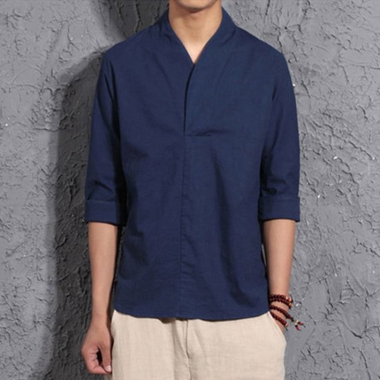 Summer Spring Shirts Loose Seven-quarter Sleeve Shirt Men - Click Image to Close