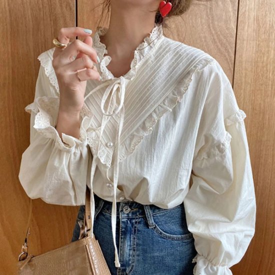 New Hollow Out Vintage Casual Elegant Tops Women Shirts - Click Image to Close