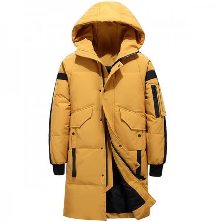 Men Windproof Long Thick Hooded Warm Down Jacket