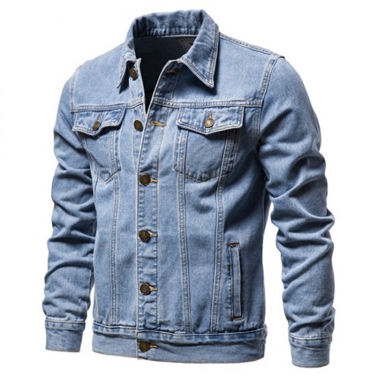 Denim Jacket Men Casual Solid Color Lapel Single Breasted Jacket - Click Image to Close