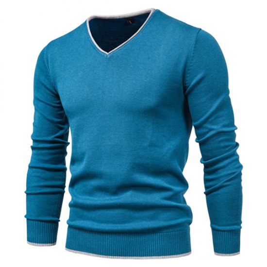 New Cotton Pullover V-neck Men's Sweater Fashion Solid Color - Click Image to Close